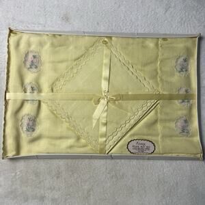 Vtg Set 4 Linen Placemats 4 Table Napkins Yellow Floral Hand Embroidered New